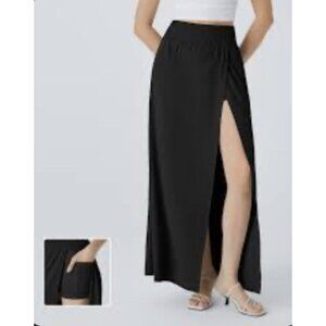 Halara Breezeful Split 2-in-1 Pocket Flowy Maxi Quick Dry Skirt Sz Medium Black